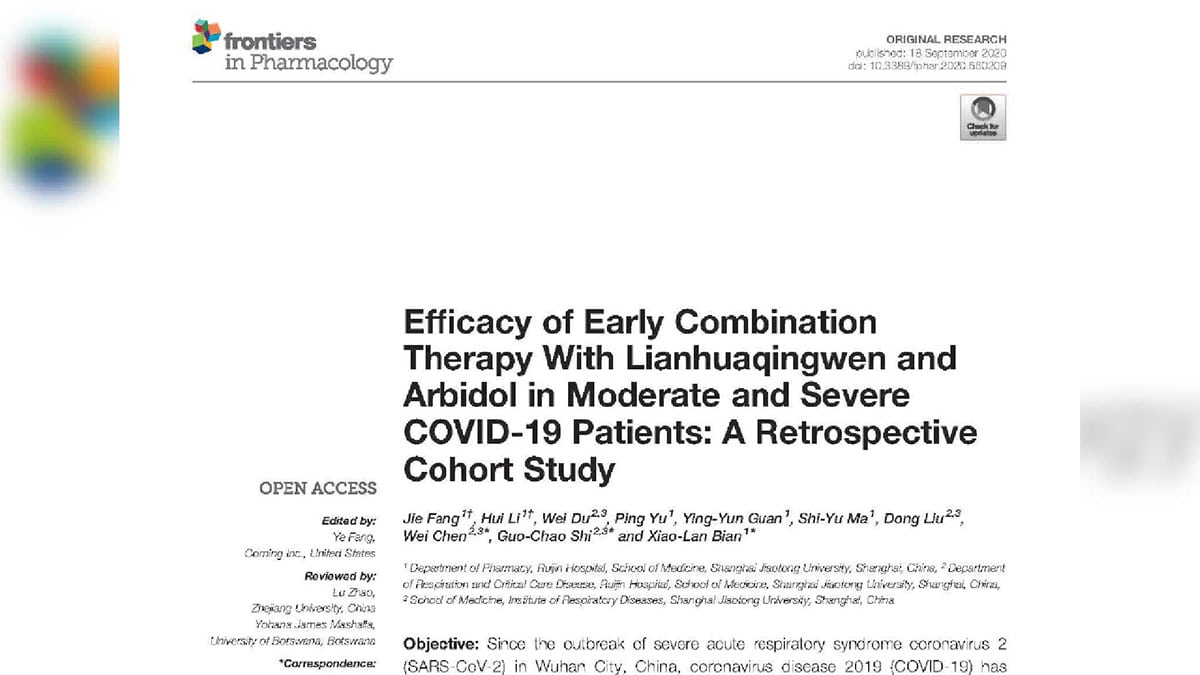 Efficacy of Early Combination Therapy With Lianhuaqingwen and Arbidol in Moderate and Severe COVID-19 Patients: A Retrospective Cohort Study